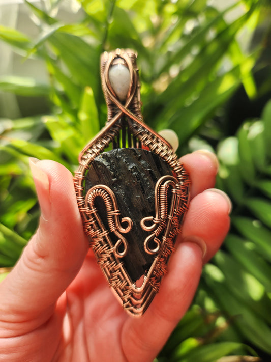 Black Tourmaline Copper Wrapped Pendant