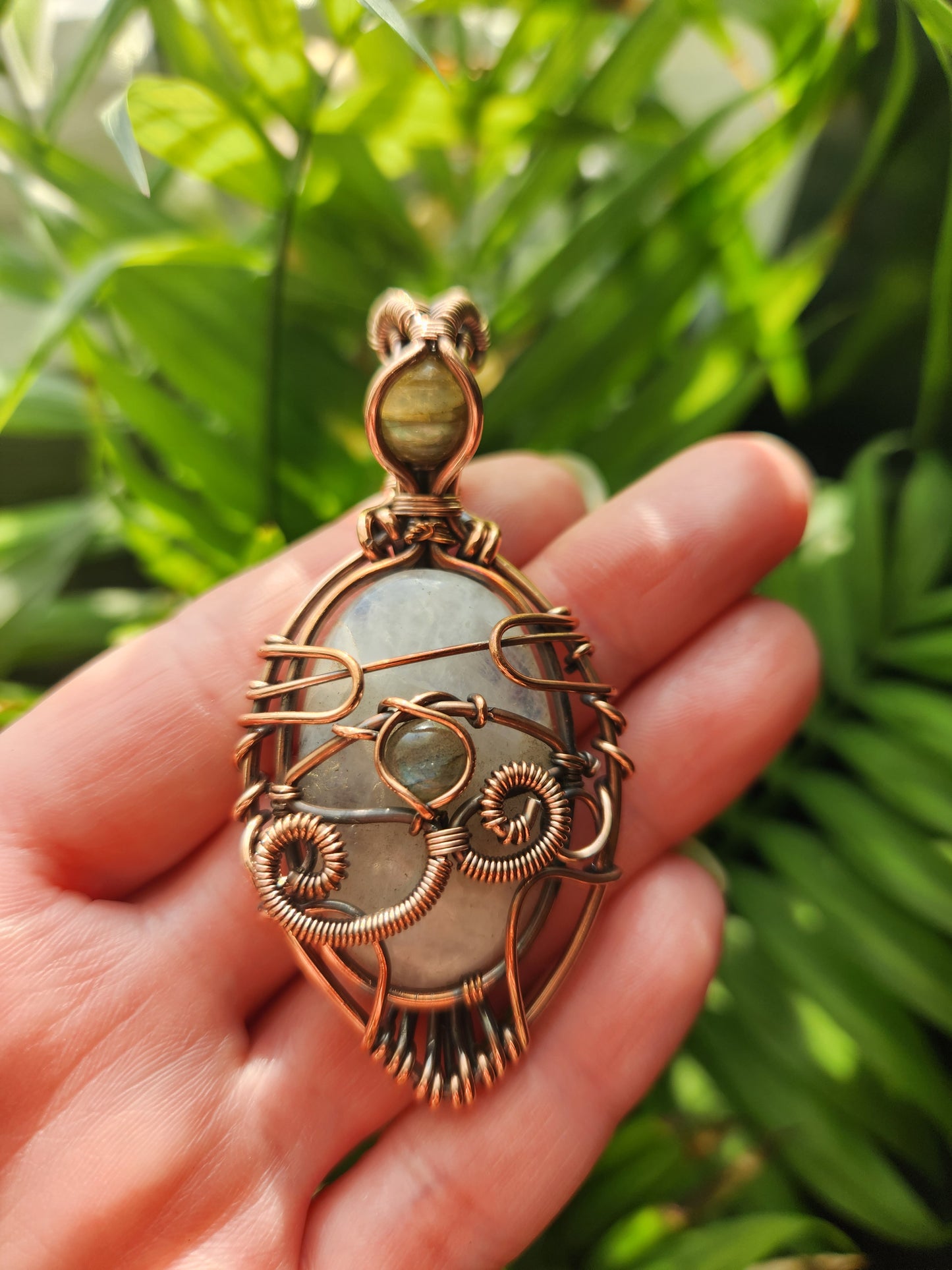 Moonstone Copper Wrapped Pendant