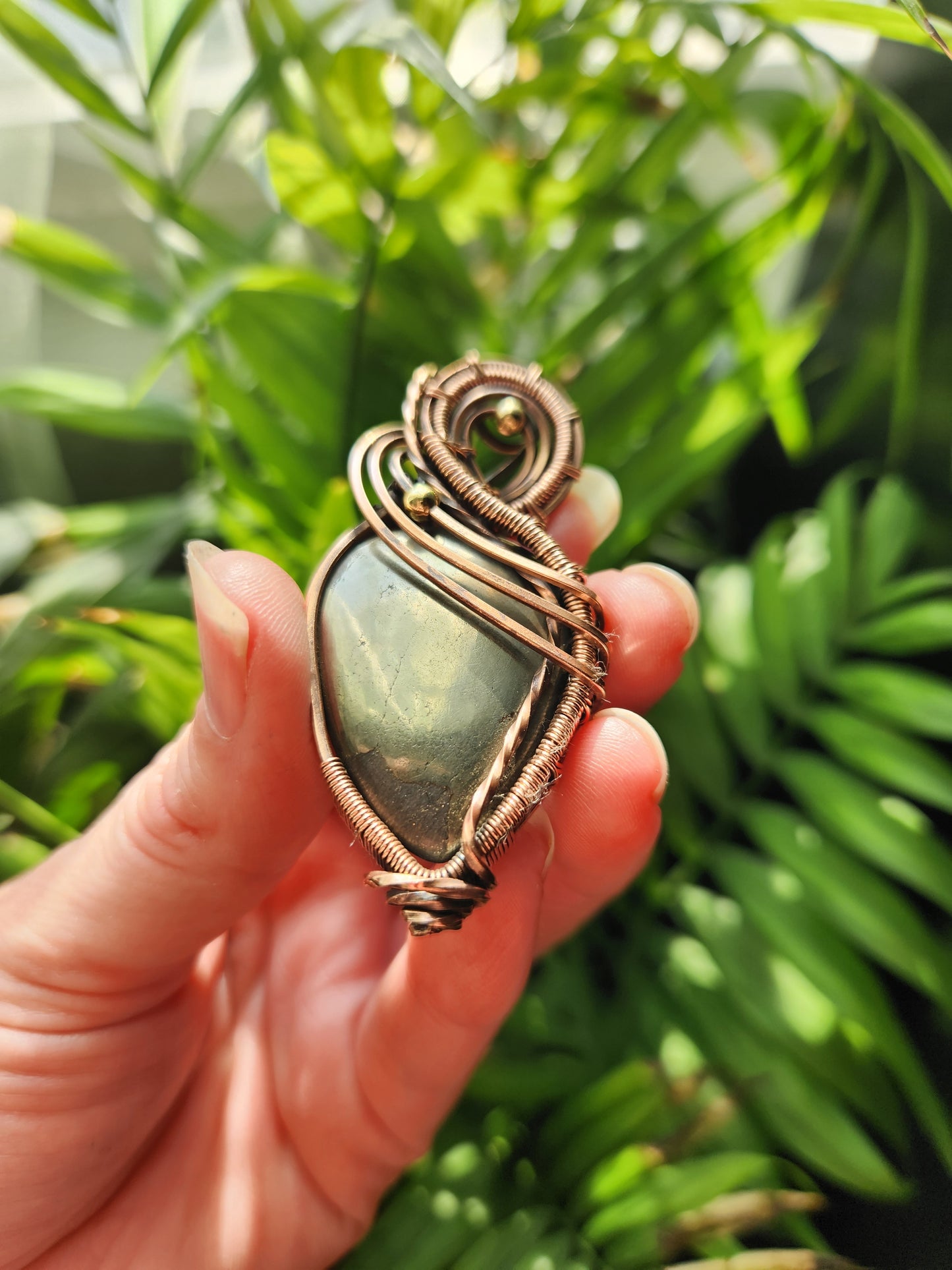 Apache Gold Pyrite Copper Wrapped Pendant