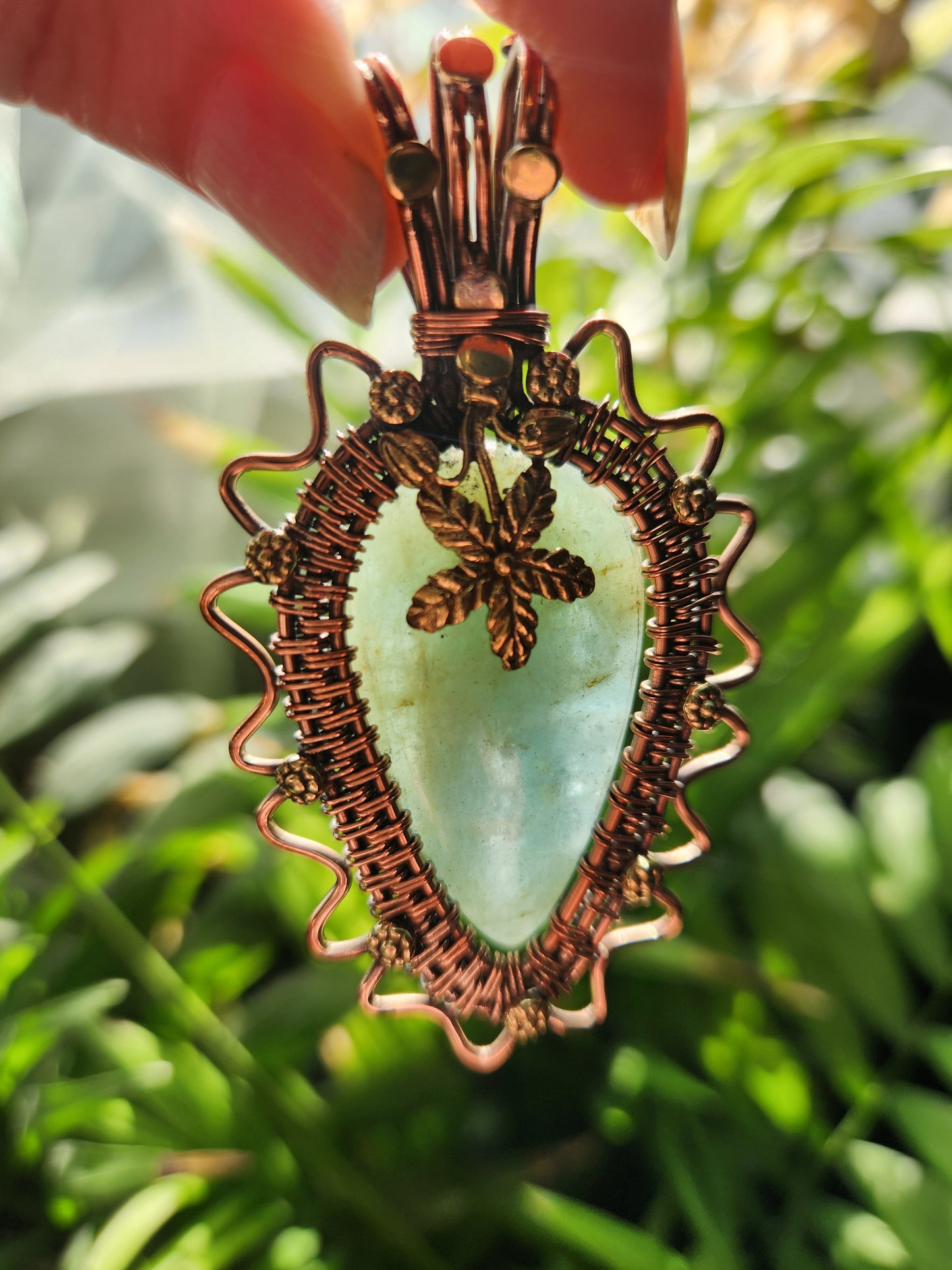 Aquamarine Copper Wrapped Pendant