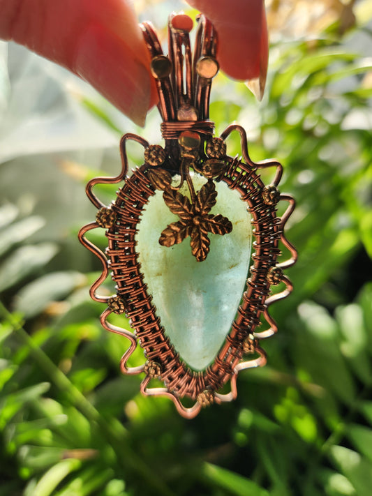 Aquamarine Copper Wrapped Pendant