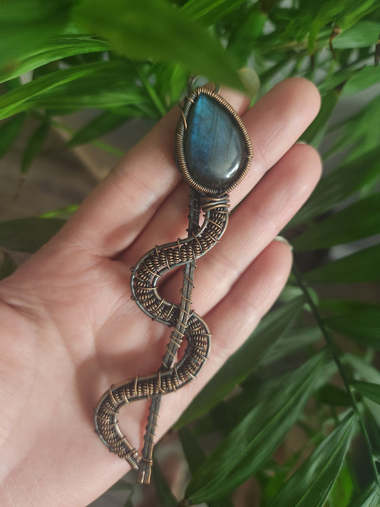 Labradorite Copper Wrapped Snake Pendant