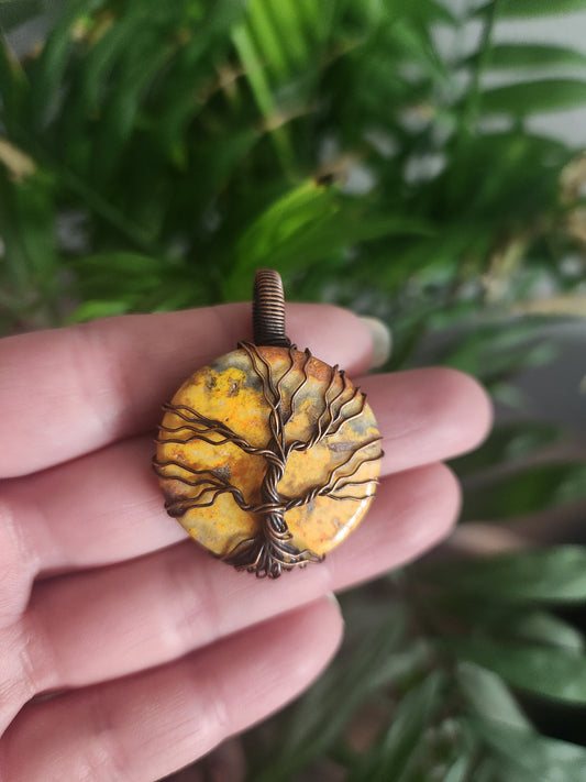 Bumblebee Jasper Copper Wrapped Tree of Life Pendant