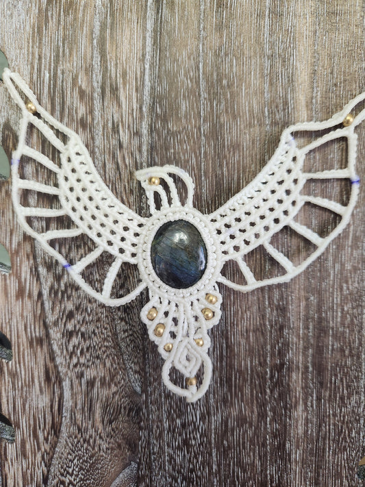 Labradorite Macrame Bird Necklace