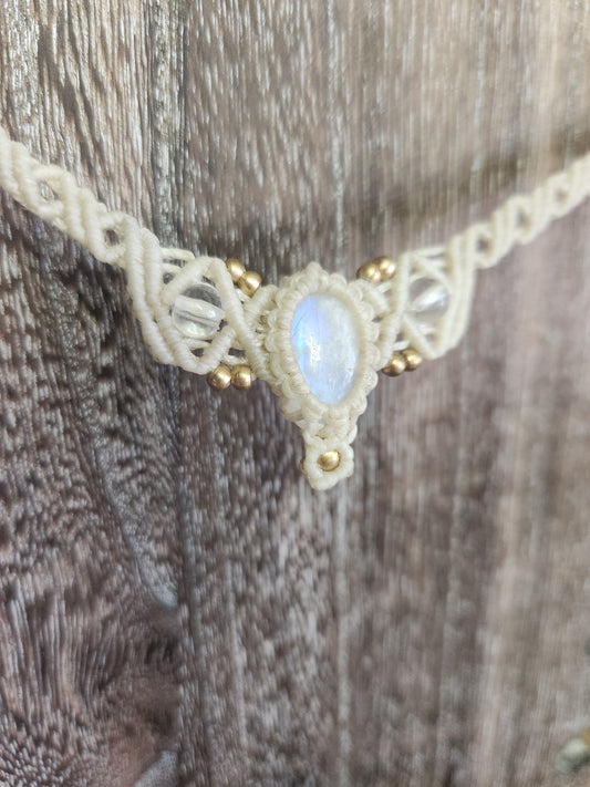 Rainbow Moonstone Macrame Necklace