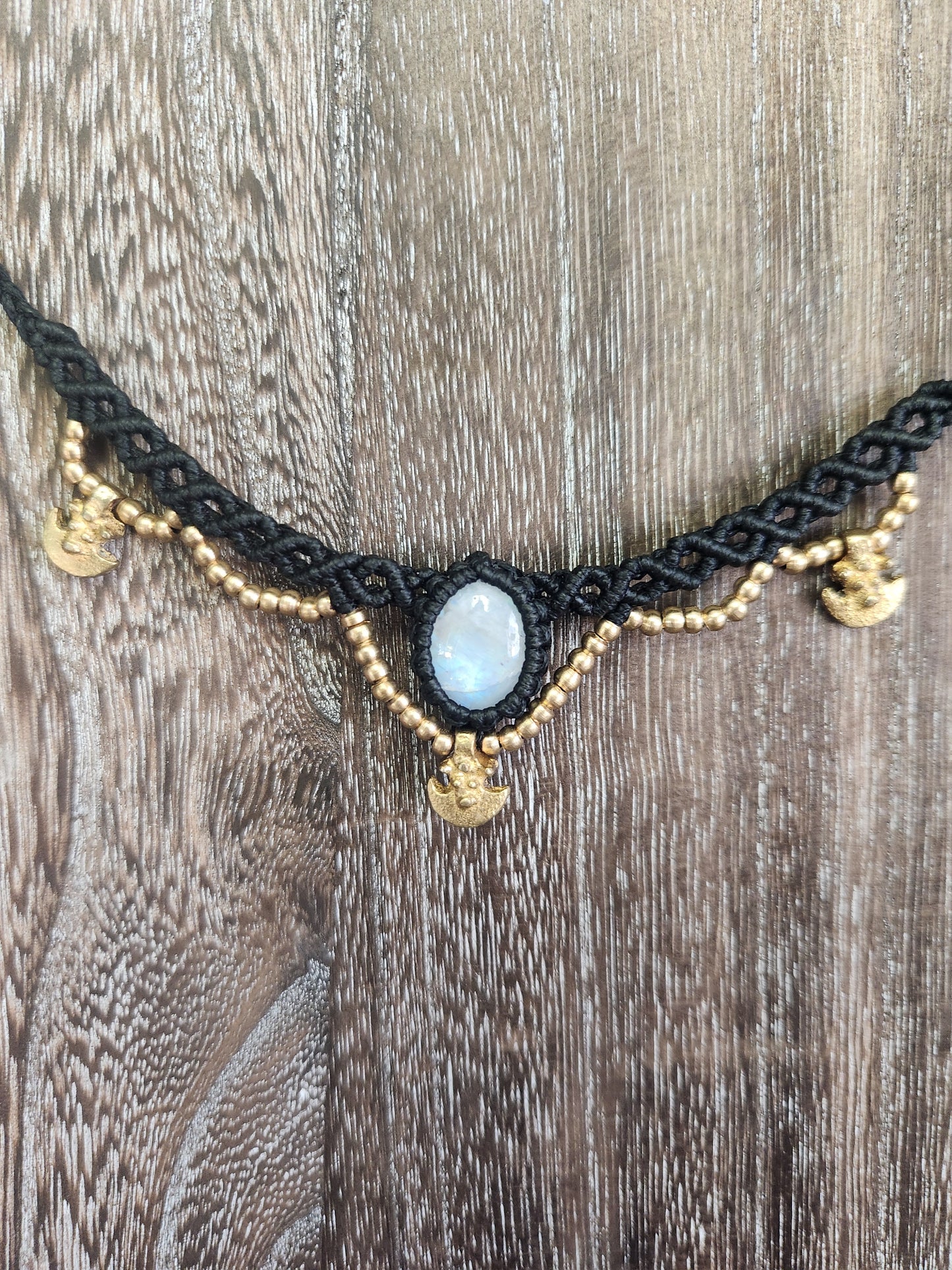 Rainbow Moonstone Macrame Necklace