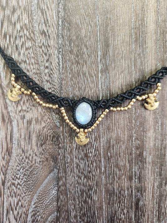 Rainbow Moonstone Macrame Necklace