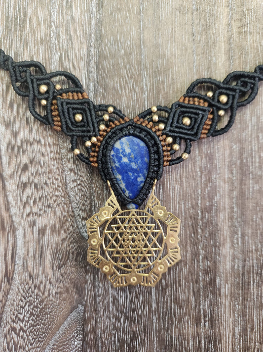 Lapis Lazuli Sacred Geometry Macrame Necklace