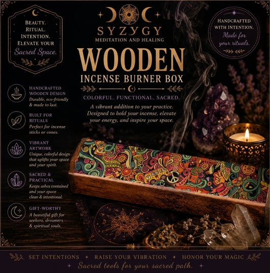 Peace Motif Wooden Incense Burner Box